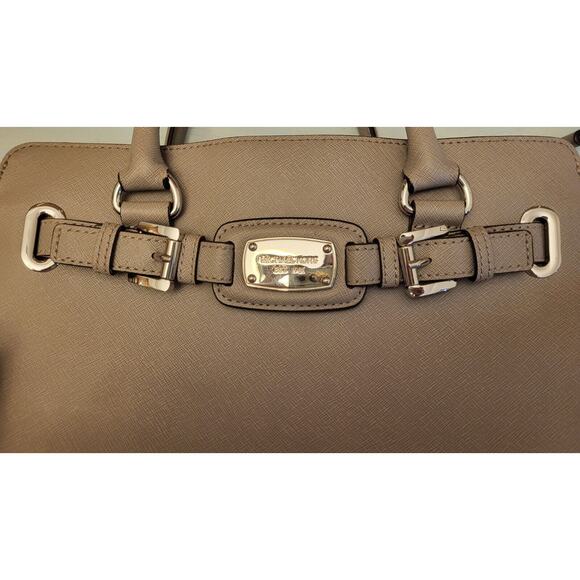 Michael Kors Hamilton Gray Leather Satchel Handbag Purse Silver Hardware - Picture 13 of 16